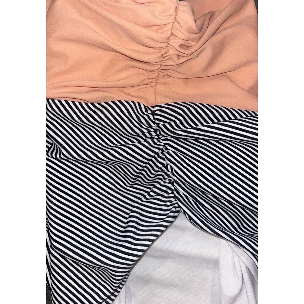 Cupshe Women's One Piece‎ Swimsuit Medium Ruching Peachy Pink Navy/White Striped